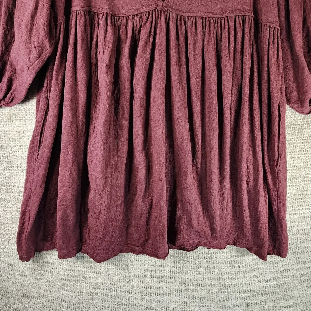 Free People Beach Get Obsessed Babydoll Dress Womens M Burgundy Open Back *Flaw